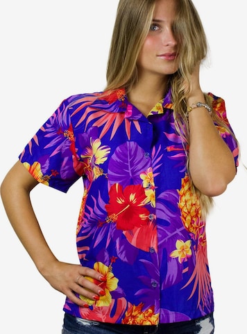 King Kameha Blouse 'Pineapple' in Blauw: voorkant