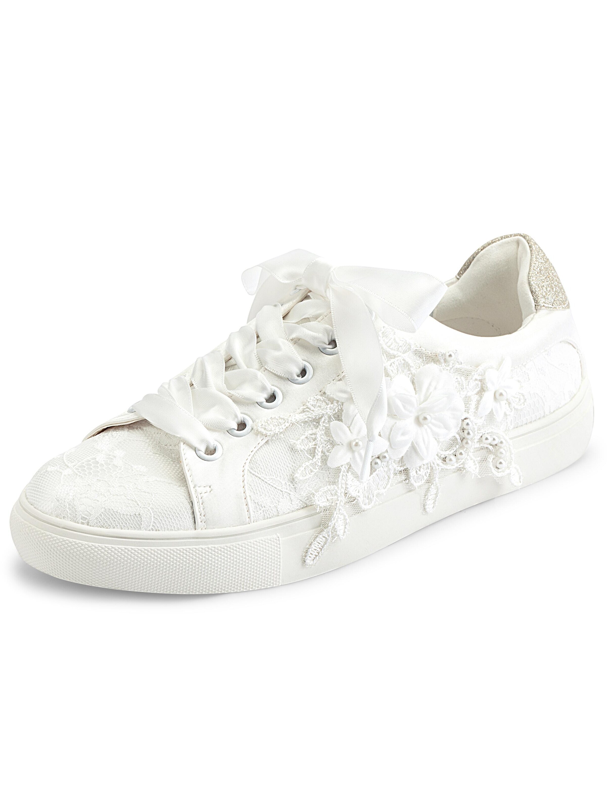 jiajia Sneakers '883-7A Spitzen-Sneaker mit Blumenapplikation, Casual Brautschuhe' in White: front
