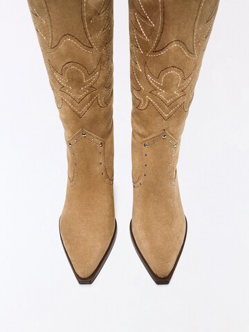 Bershka Kovbojské čižmy - Béžová