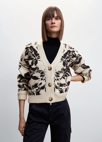 MANGO Knit Cardigan 'Flores' in Beige: front