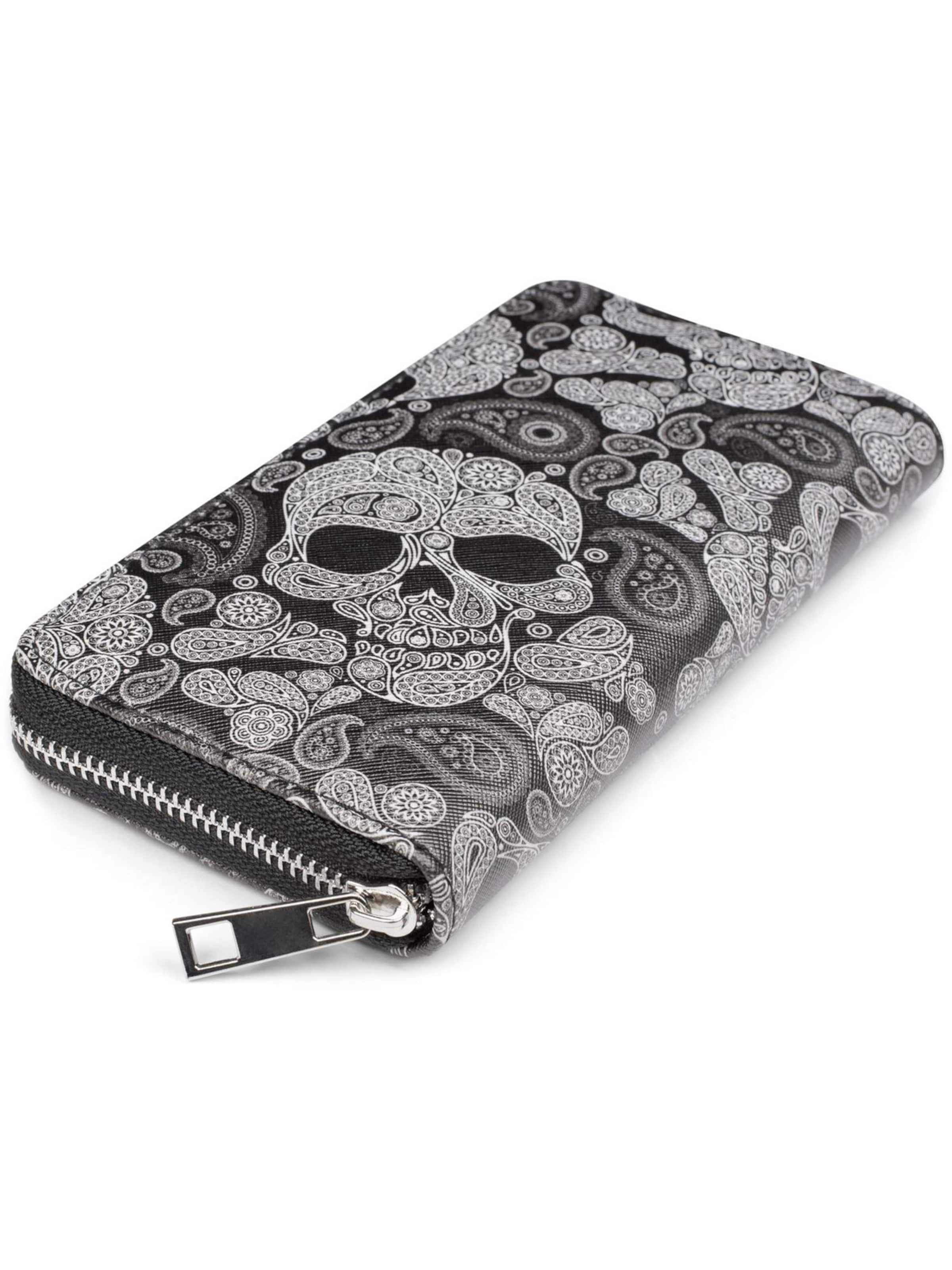 styleBREAKER Wallet 'Geldbörse mit Totenkopf Paisley Print' in Black: front