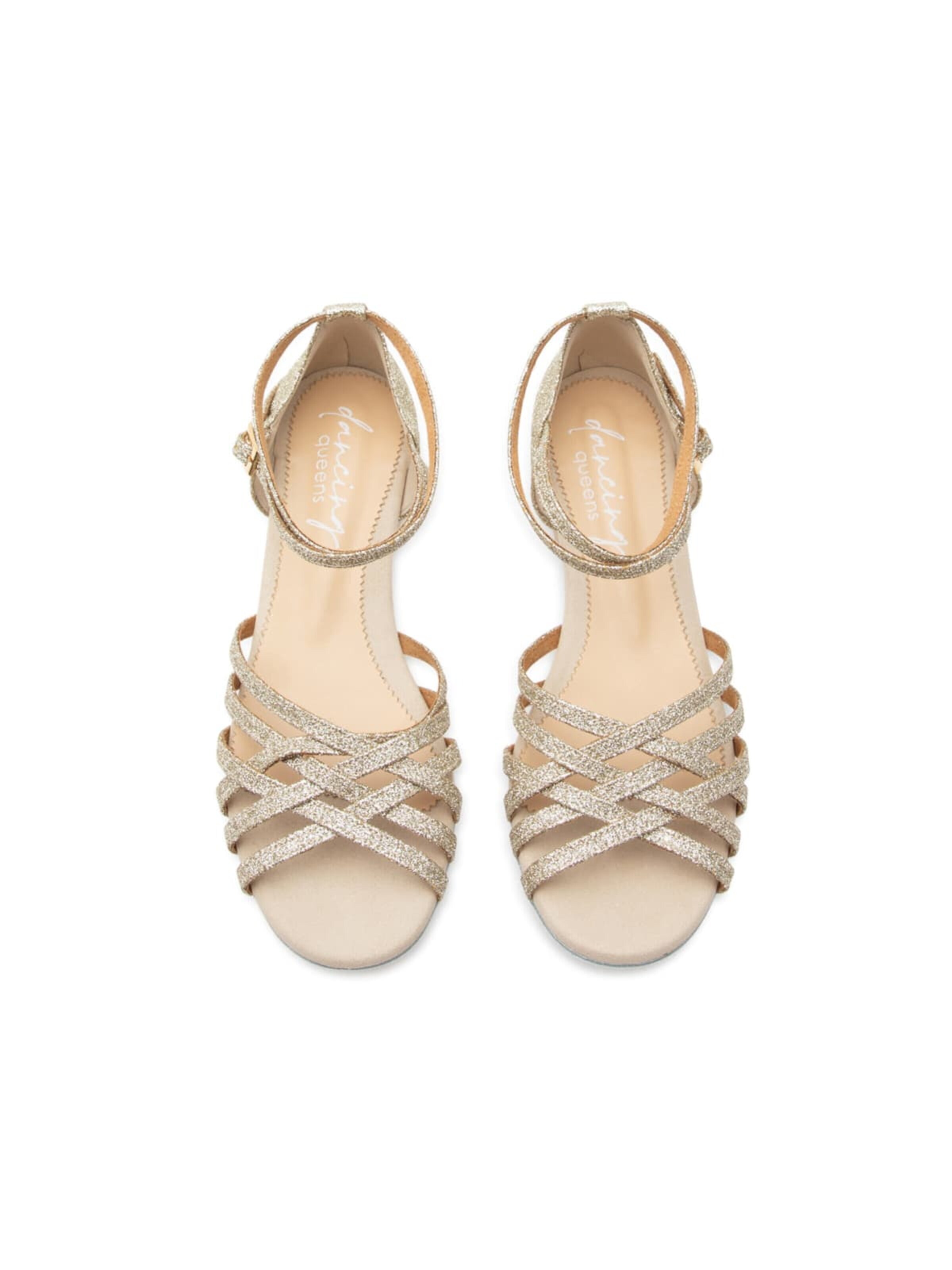 Dancing Queens Strap Sandals 'Joy Tanzschuhe Glitter Mikrofaser - Absatz 1.0 cm flat & Wildleder-Sohle' in Gold