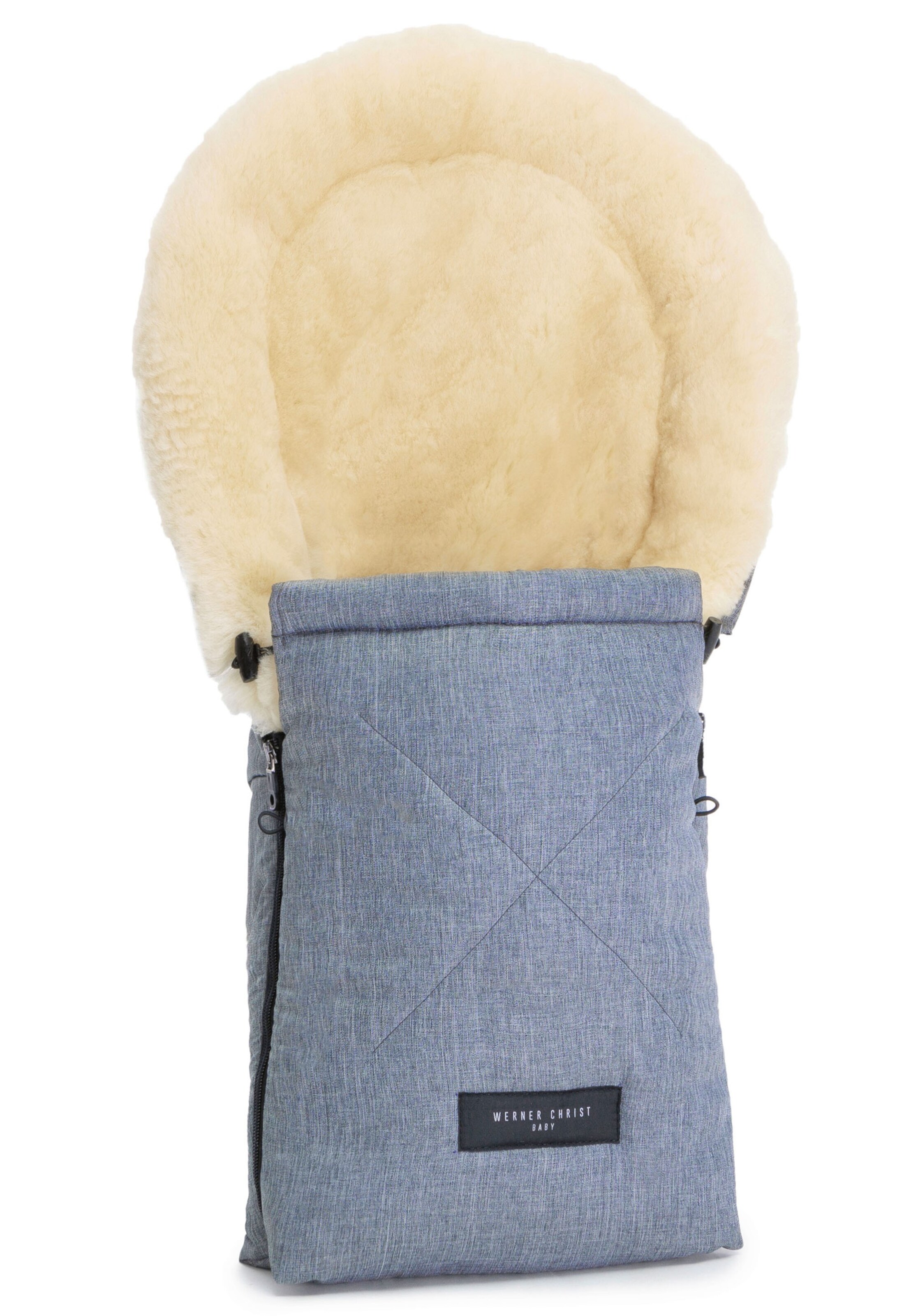 Werner Christ Baby Lammfellfußsack 'OSLO' in Blau: Vorderseite