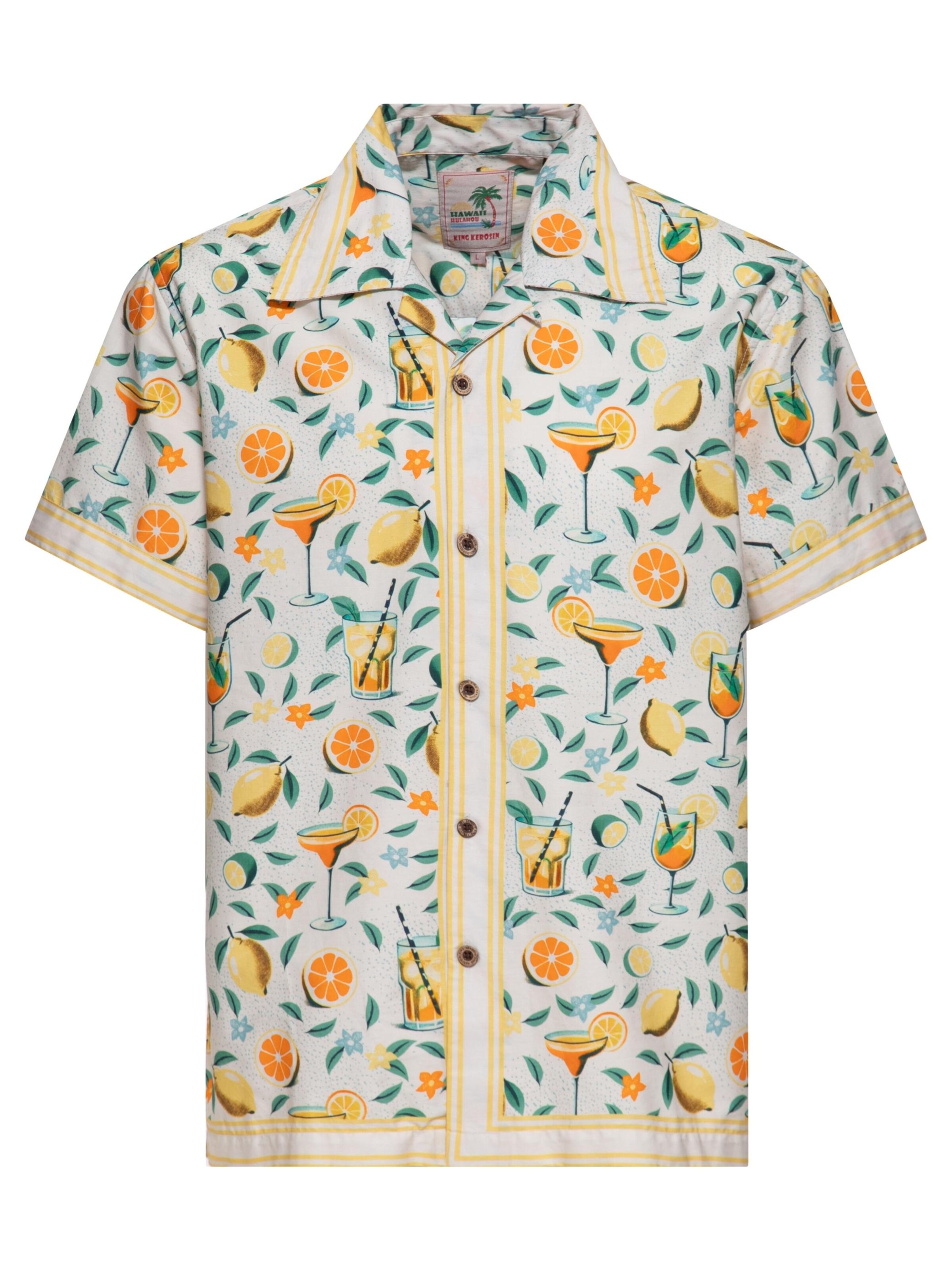 King Kerosin Regular fit Button Up Shirt 'Citrus Cocktail' in White: front