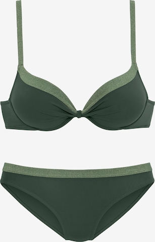 JETTE Push-up Bikini in Groen: voorkant