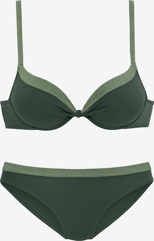 JETTE Push-up Bikini i grön: framsida