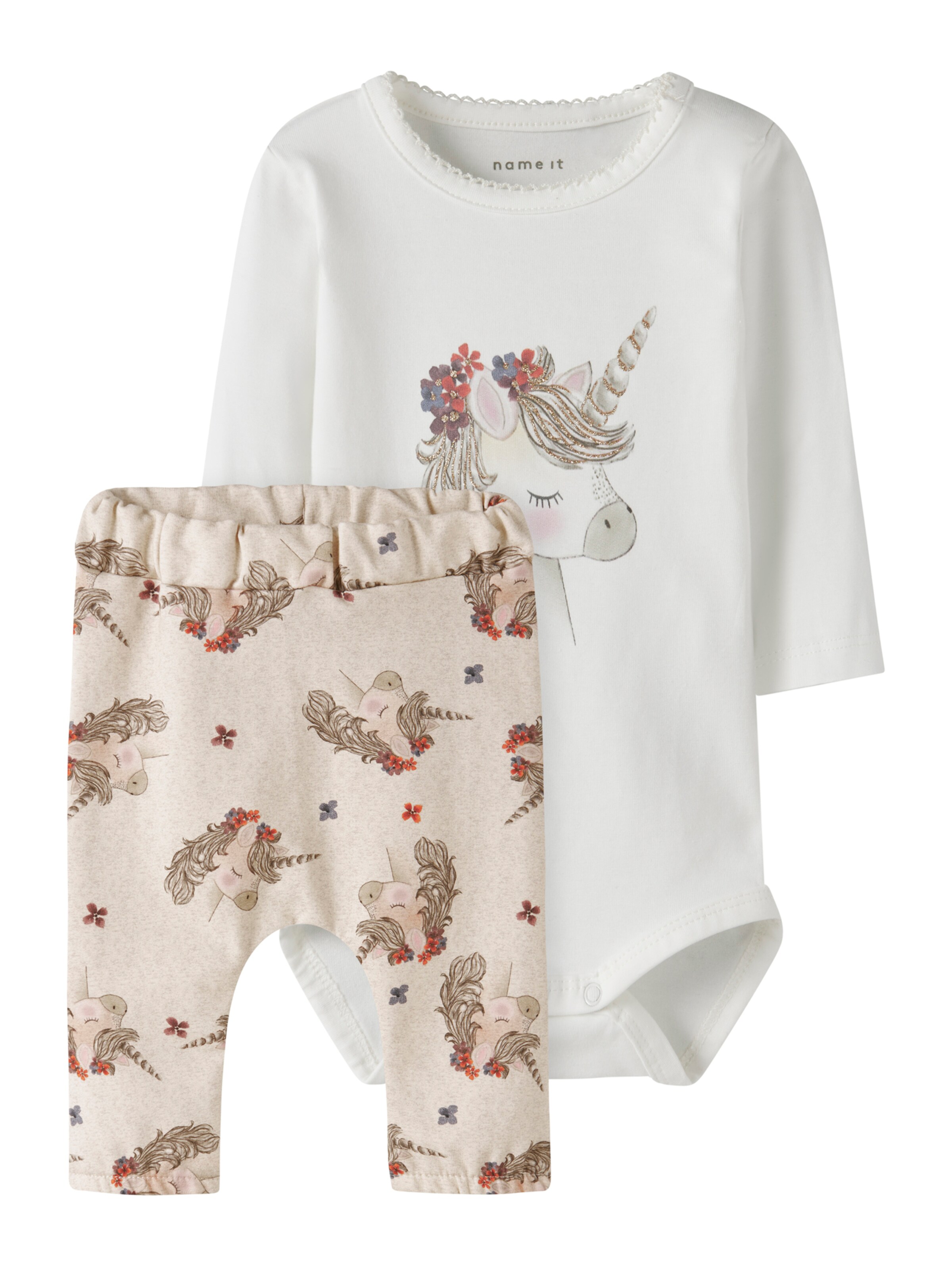 NAME IT Set 'NBFNICORN' in Beige: front