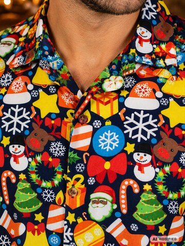 Regular fit Camicia 'Christmas Allover' di King Kameha in blu