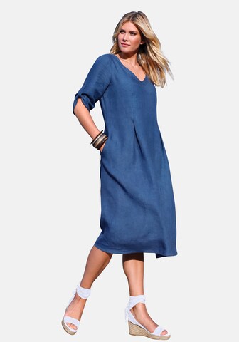Anna Aura Abendkleid mit 3/4-Arm aus 100% Leinen in Blau