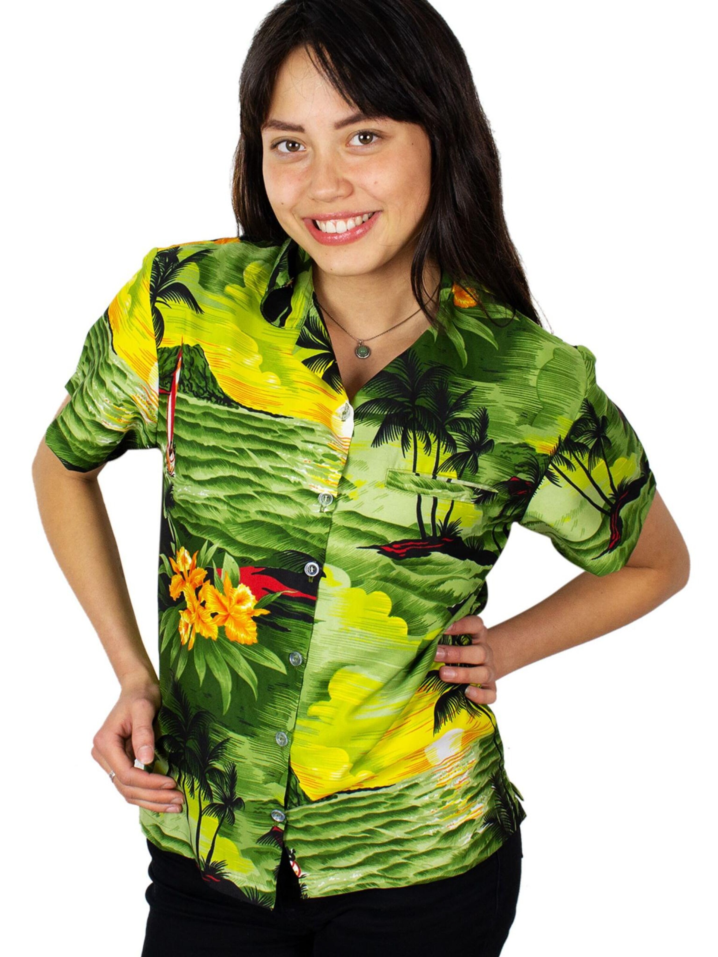 Camicia da donna 'Surf' di King Kameha in verde: frontale
