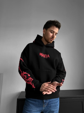 Kleidermafia Sweatshirt 'Oversize Mafia Tribal Hoodie - Black and Red' in Black