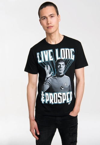 LOGOSHIRT Shirt 'Star Trek – Live Long & Prosper' in Black: front