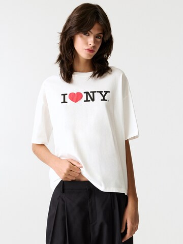 Pull&Bear Koszulka 'I LOVE NY' w kolorze biały