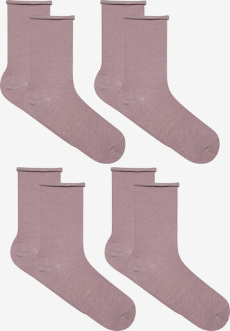 Albero Natur Socken 'Bio-Baumwoll-Socken mit Rollrand Unisex – 4er Pack' in Lila: Vorderseite