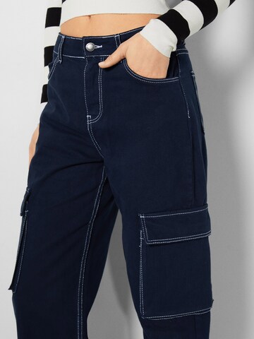 Bershka Wide leg Cargojeans in Blauw