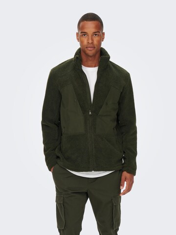 Only & Sons Fleece Jacket in Green: front