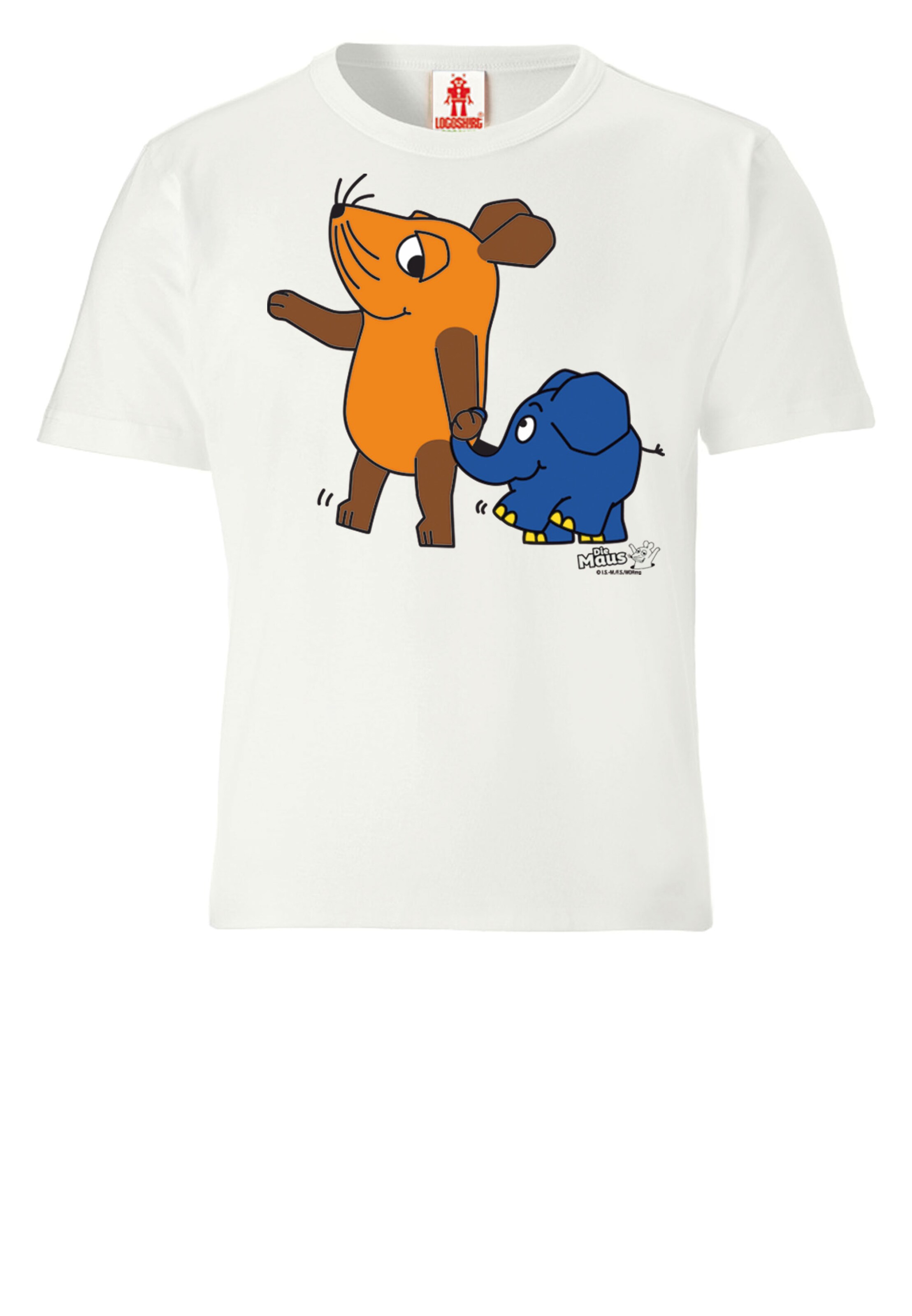 LOGOSHIRT T-Shirt 'Die Sendung mit der Maus - Maus & Elefant' in Weiß: Vorderseite
