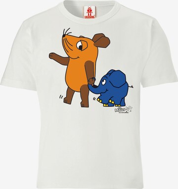 LOGOSHIRT Shirt 'Die Sendung mit der Maus - Maus & Elefant' in Wit: voorkant