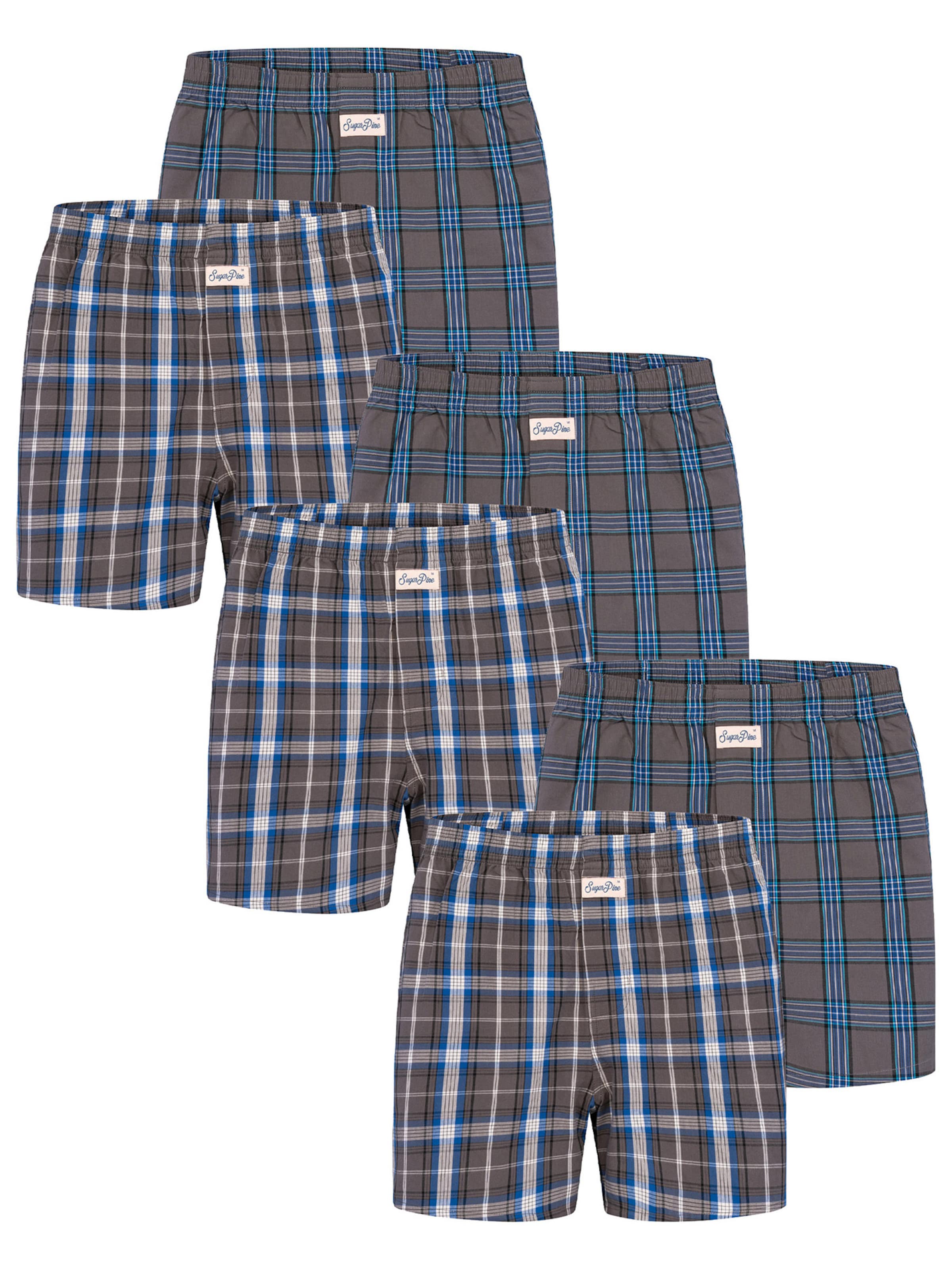 Sugar Pine Boxers ' Mix Karos ' en L en bleu / gris / taupe, Vue avec produit