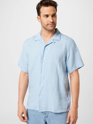 KnowledgeCotton Apparel Regular fit Button Up Shirt 'WAVE' in Blue: front