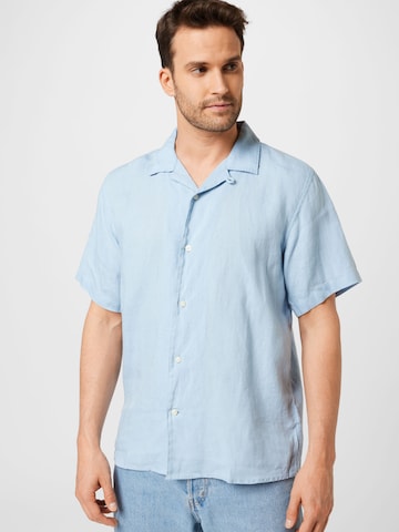 KnowledgeCotton Apparel Regular Fit Hemd 'WAVE' (GOTS) in Blau: predná strana