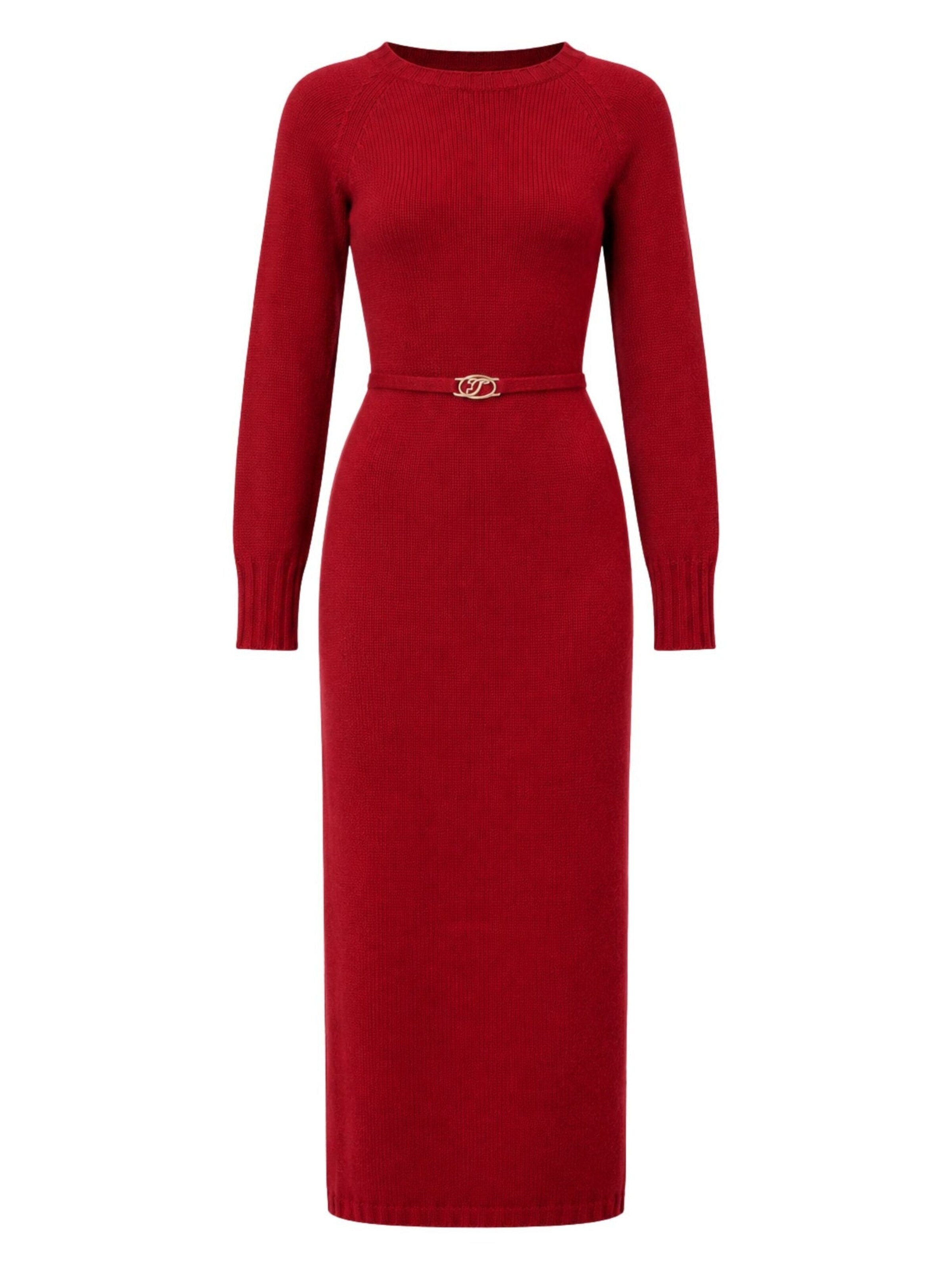 Twinset - Vestido de punto 'Long knit dress with belt' en rojo: frente