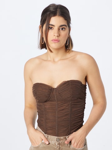 Misspap Shirt bodysuit in Brown: front