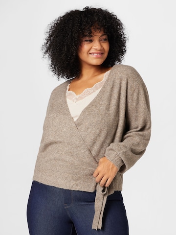 ABOUT YOU Curvy Knit Cardigan 'Irem' in Brown: front