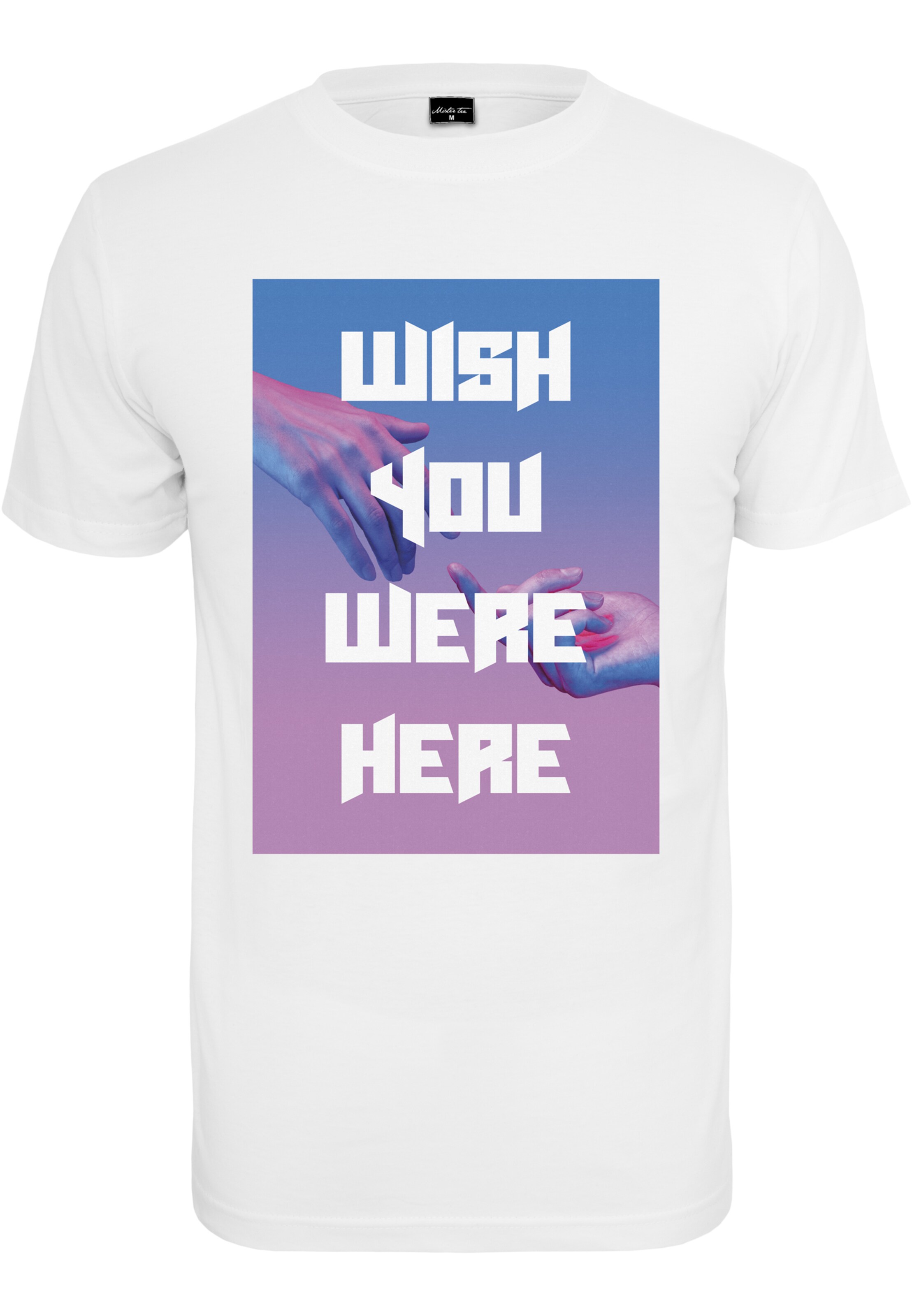 Maglietta 'Wish you were here' di Mister Tee in bianco: frontale
