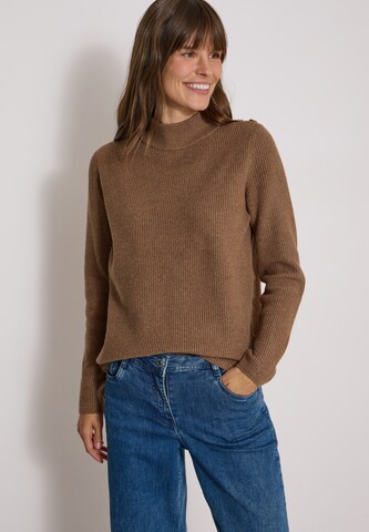 CECIL Pullover mit Struktur und Knopfdetail in Braun: Vorderseite