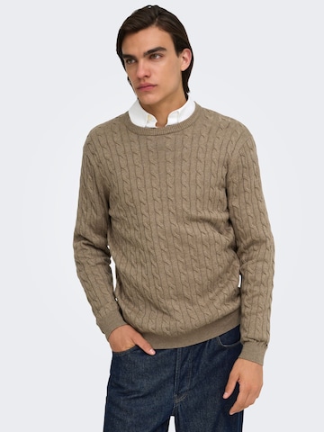 Only & Sons Trui 'ONSLOUI' in Bruin: voorkant