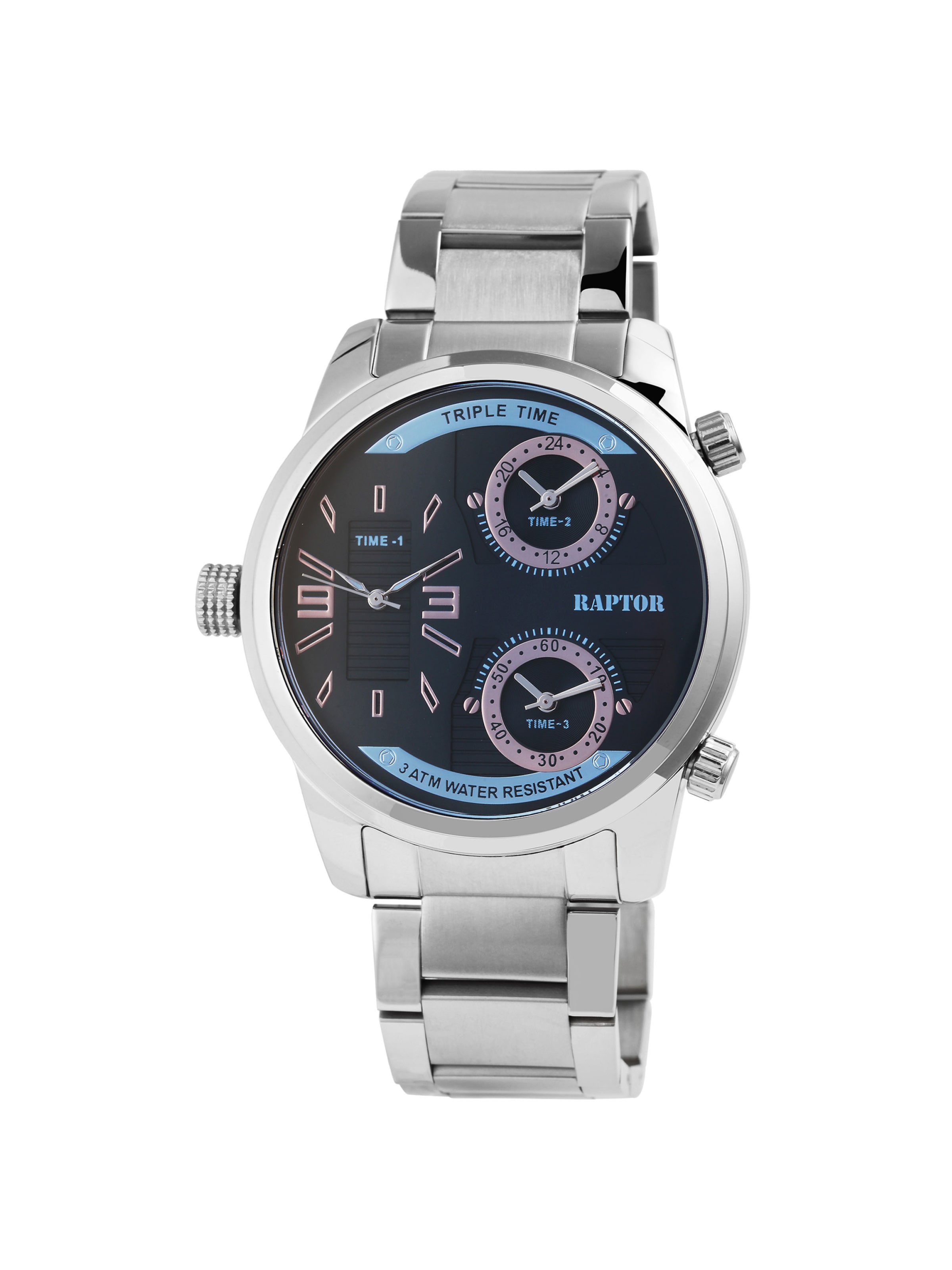 Raptor Analog Watch 'Fox, 5 ATM' in Silver: front
