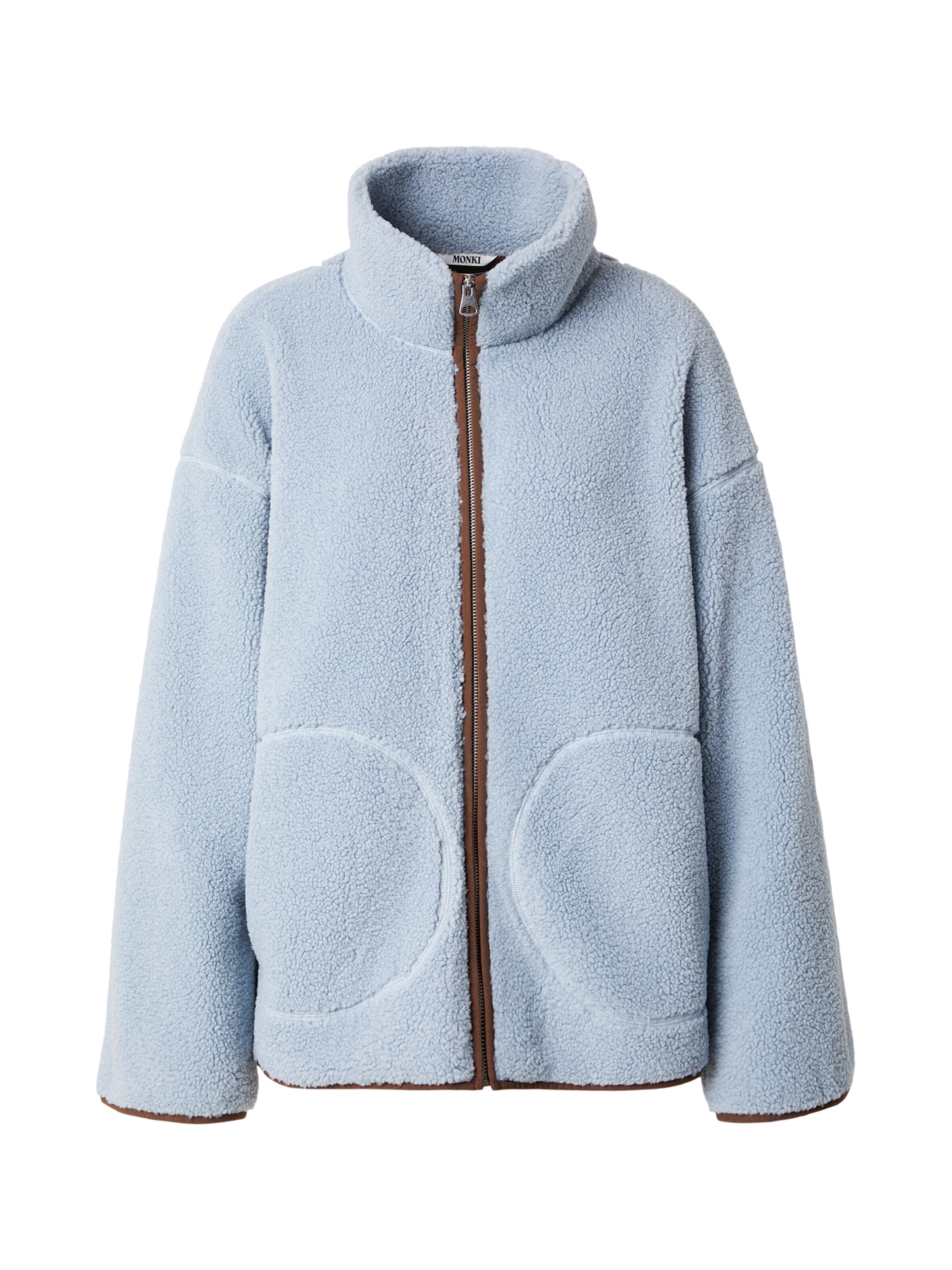 Monki Veste en polaire en bleu pastel / marron, Vue avec produit