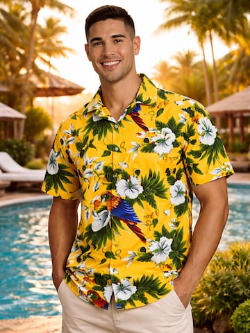 King Kameha Shirt 'Cherryparrot' in Geel: voorkant