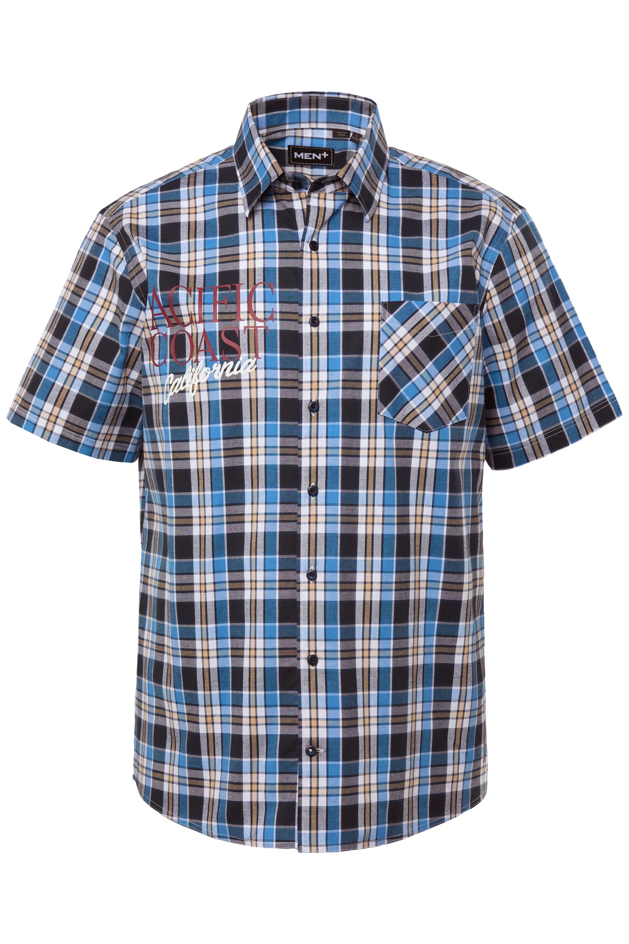 Men Plus Regular fit Button Up Shirt in Blue: front