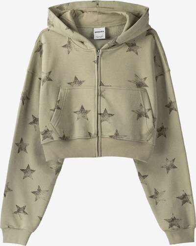 Bershka Zip-Up Hoodie in Kitt / Dark green, Item view