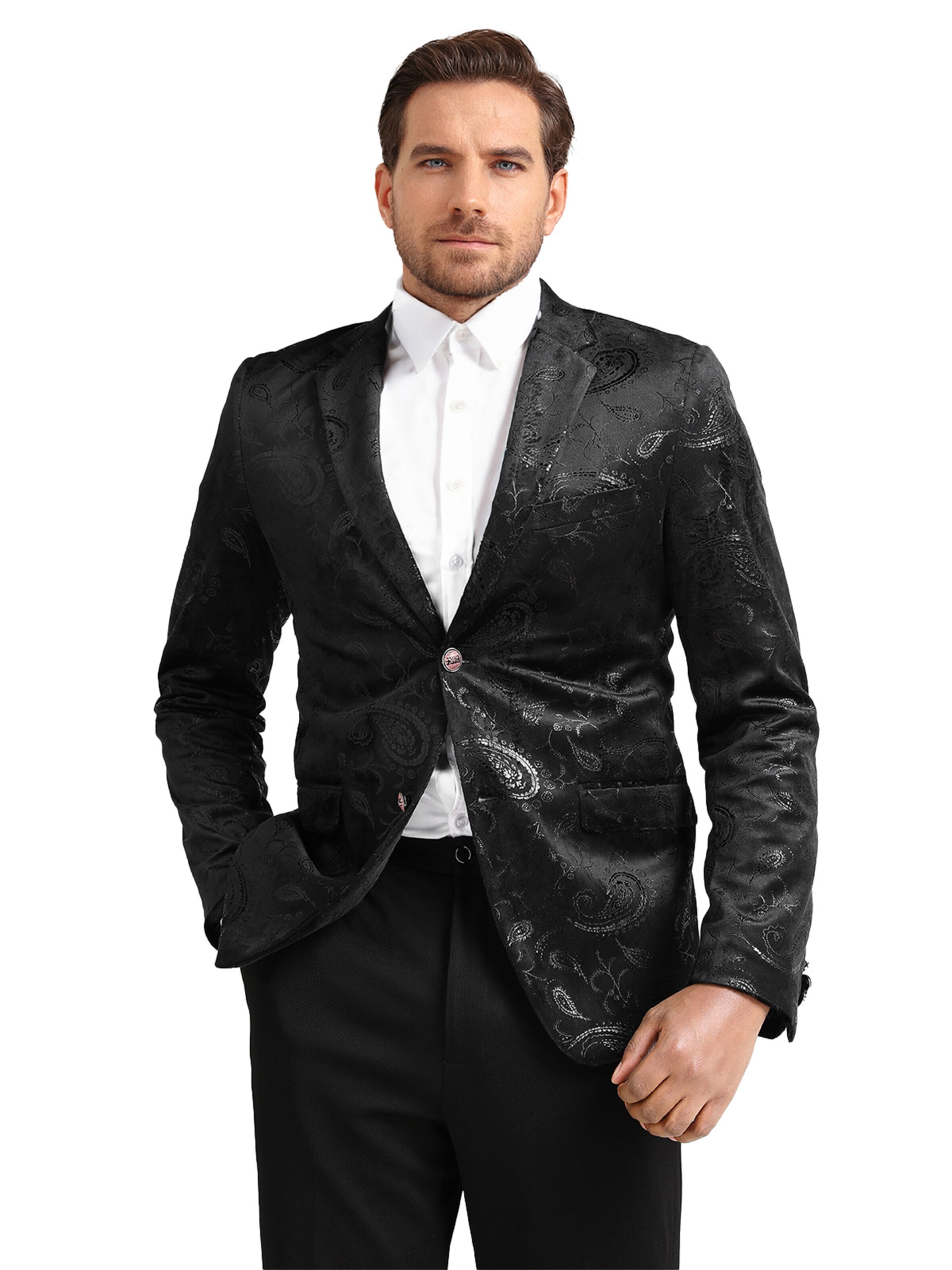YOUTHUP Slim fit Suit Jacket 'Goldglanz' in Black