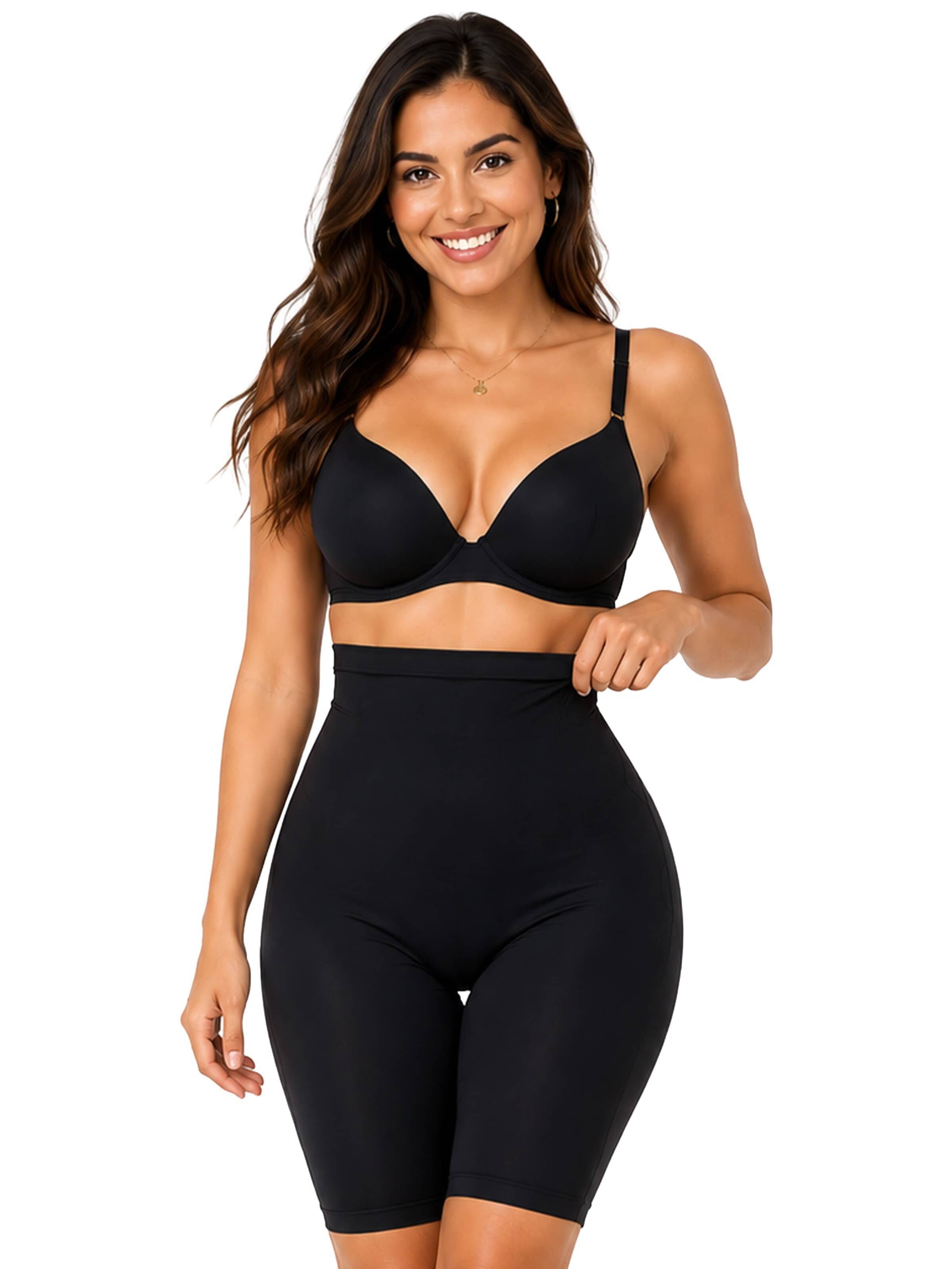 cfab (formerly creamy fabrics) Shapingbroek 'High Waisted Shaping Shorts' in Zwart: voorkant