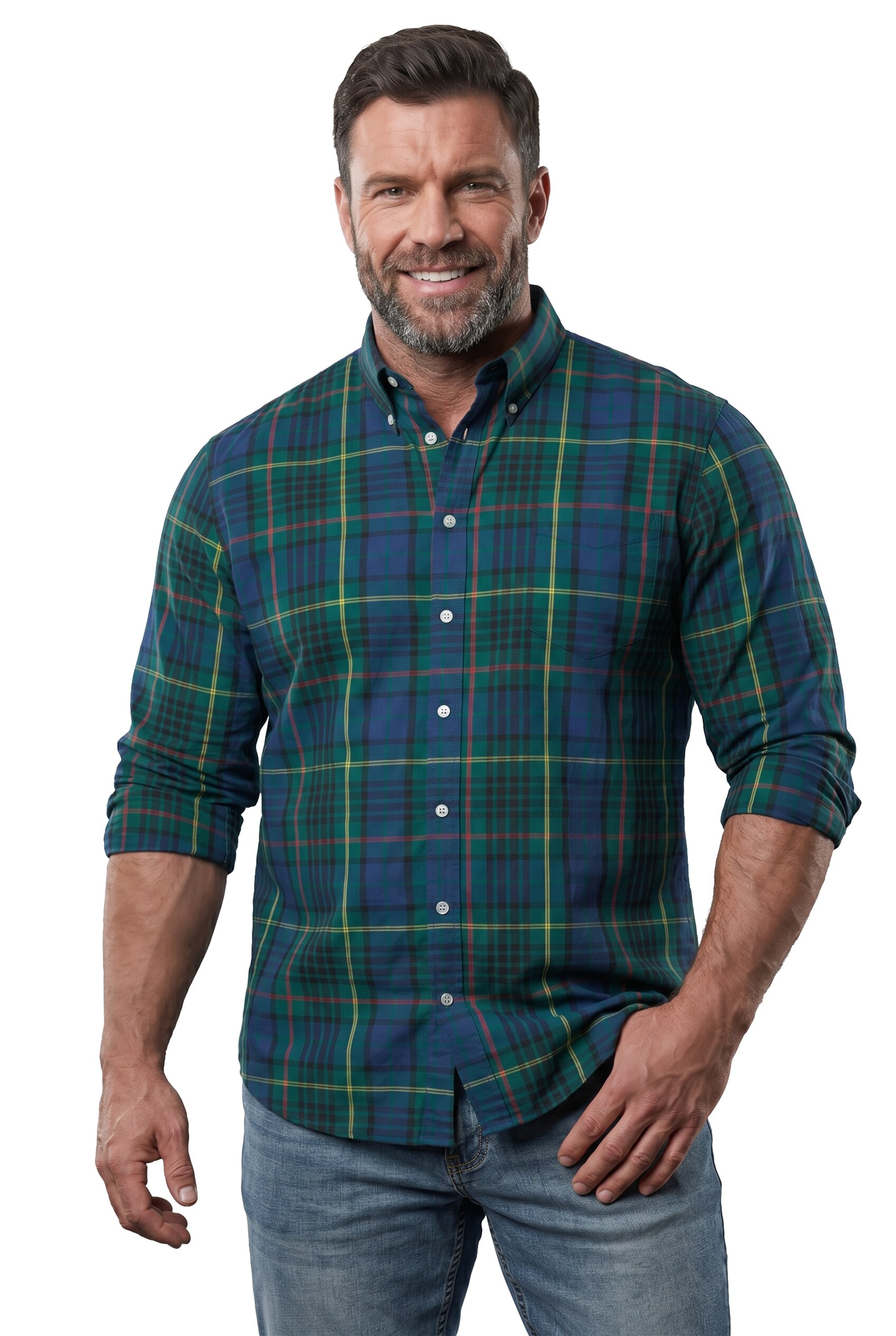 Men Plus Comfort Fit Hemd in Grün: Vorderseite