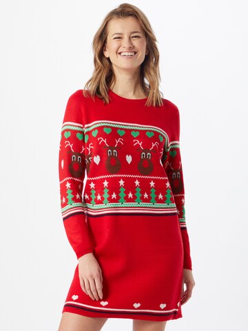ONLY - Vestido de punto 'ONLXmas Vibe' en rojo: frente