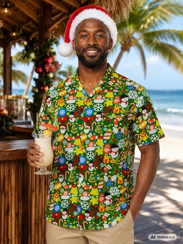 King Kameha Regular Fit Hemd 'Christmas Allover'‌‌‌‌‌‌ in Grün