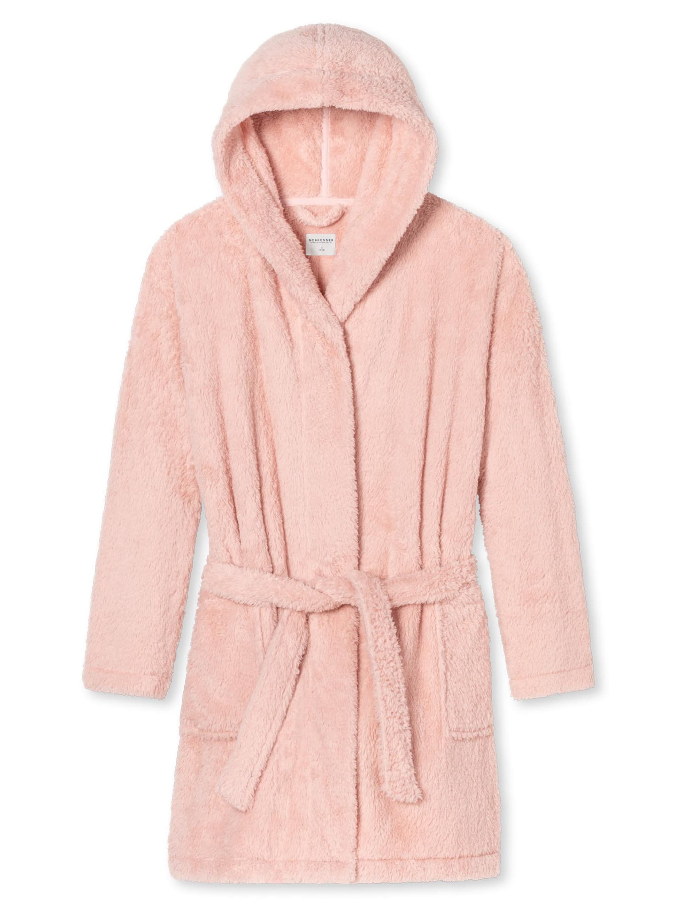 SCHIESSER Bademantel lang 'Teddy Fleece' in Pink: Vorderseite