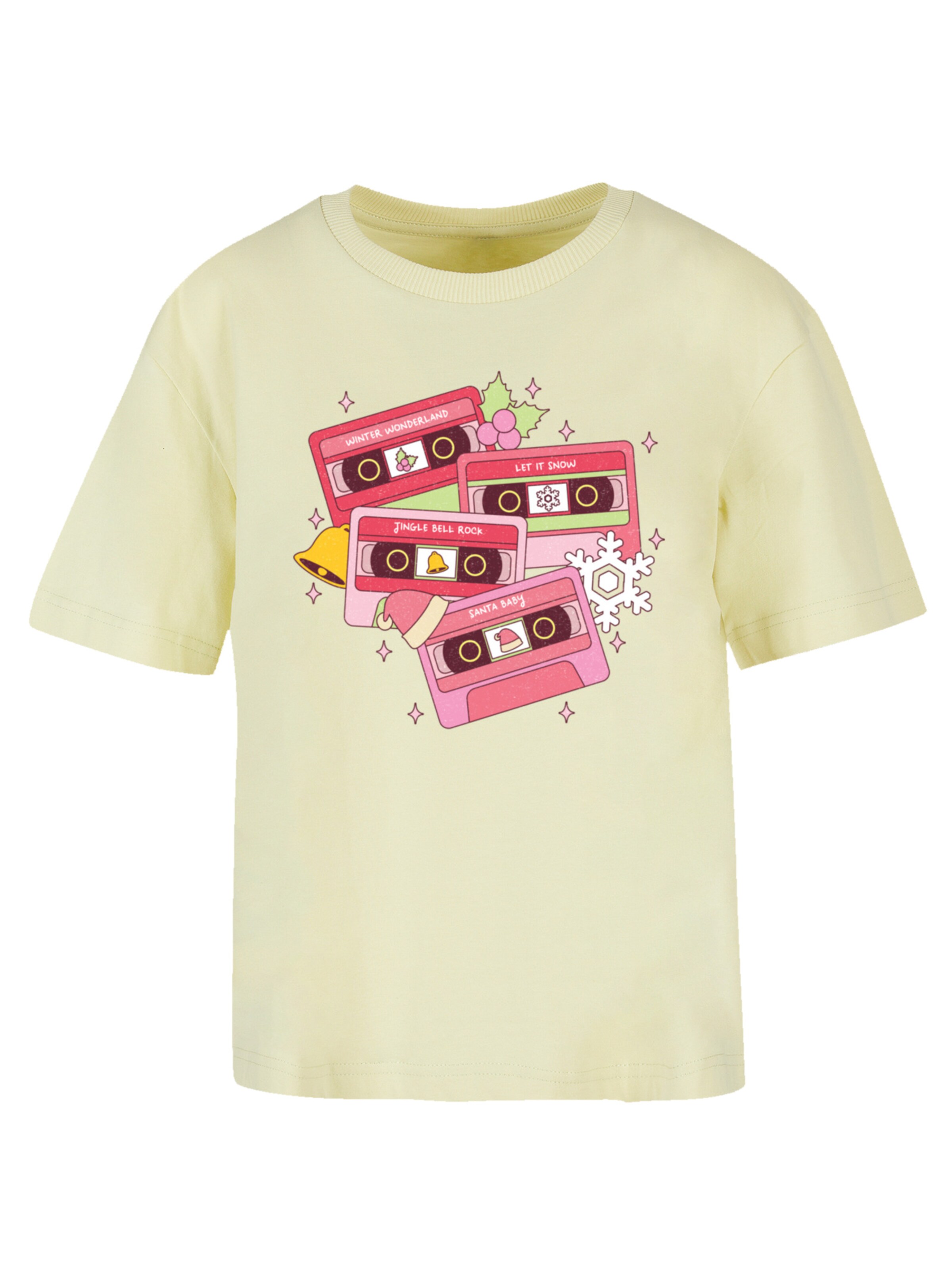 F4NT4STIC Shirt 'Christmas Retro Song Tapes' in Gelb: Vorderseite