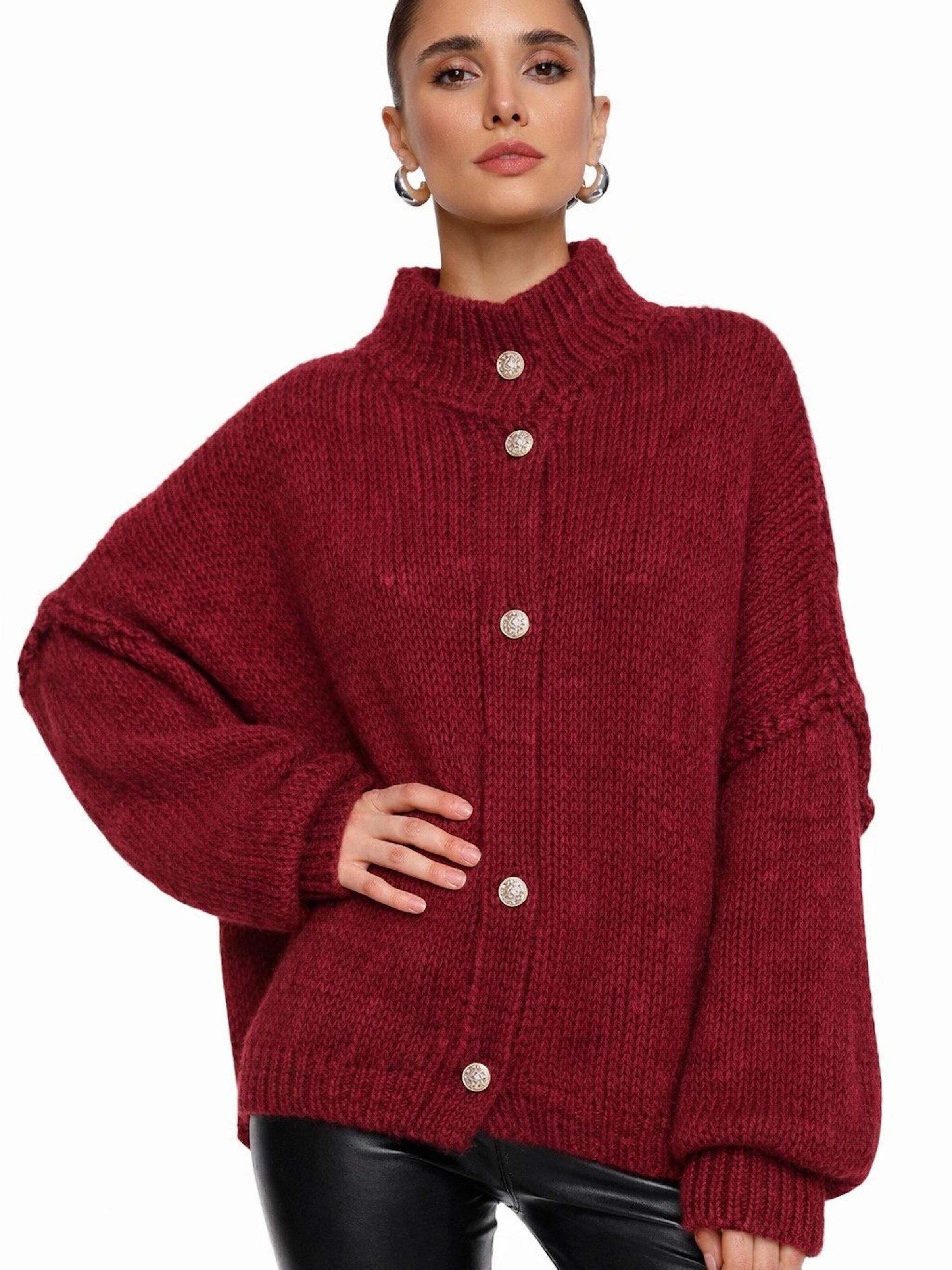 Worldclassca Oversized Cardigan 'Strickjacke mit Knopf' in Red: front