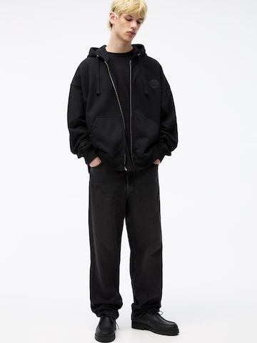 Pull&Bear Zip-Up Hoodie in Black