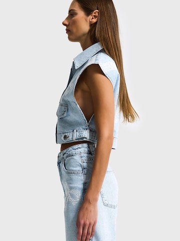 IT'S BASIC Bodywarmer 'RHINESTONE DENIM WAISTCOAT' in Blauw