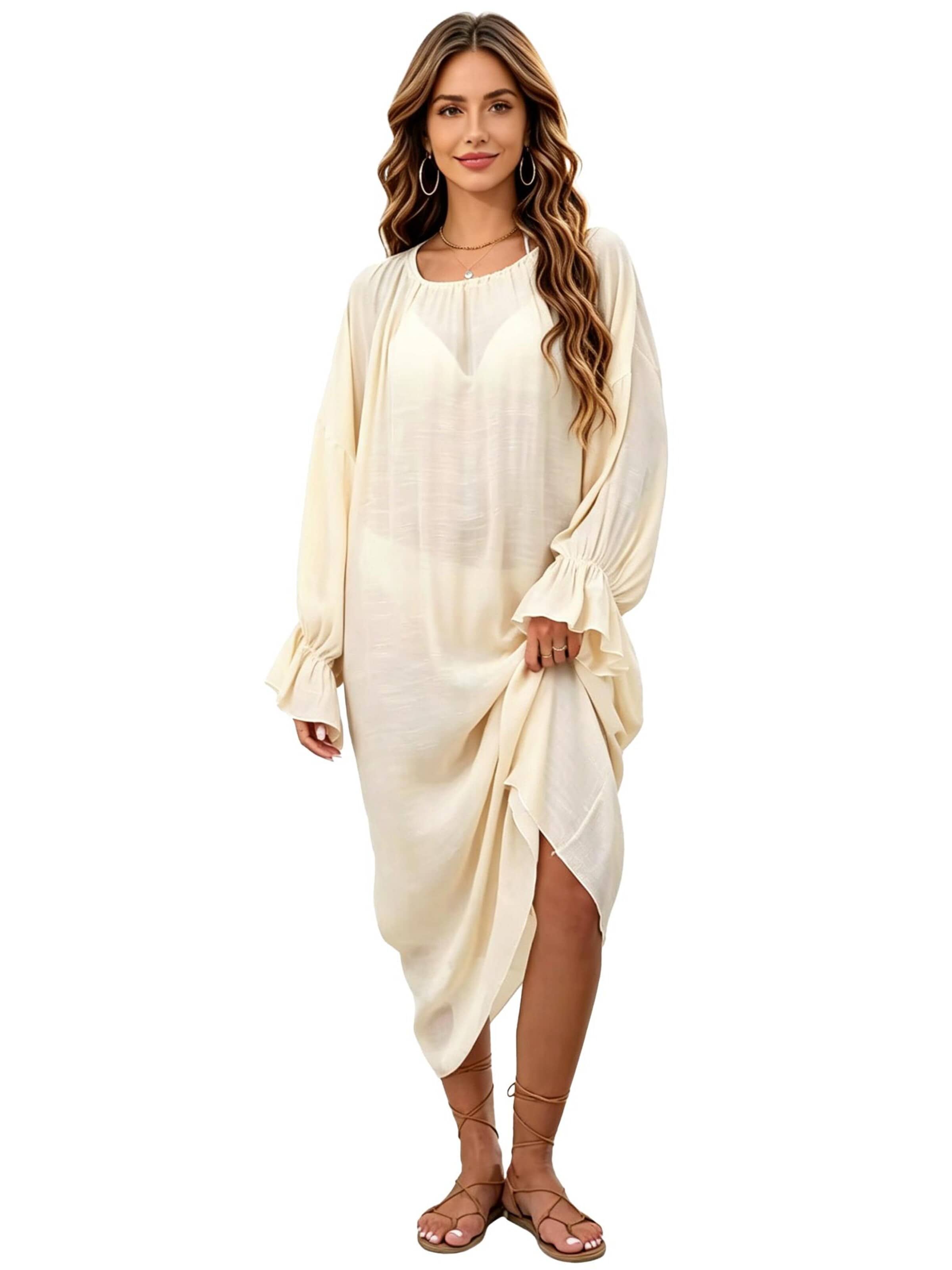 KoJooin Dress 'Maxikleid mit Rundhalsausschnitt, tiefem V-Ausschnitt und offenem Rücken, ideal als Bikini-Cover-Up' in Beige