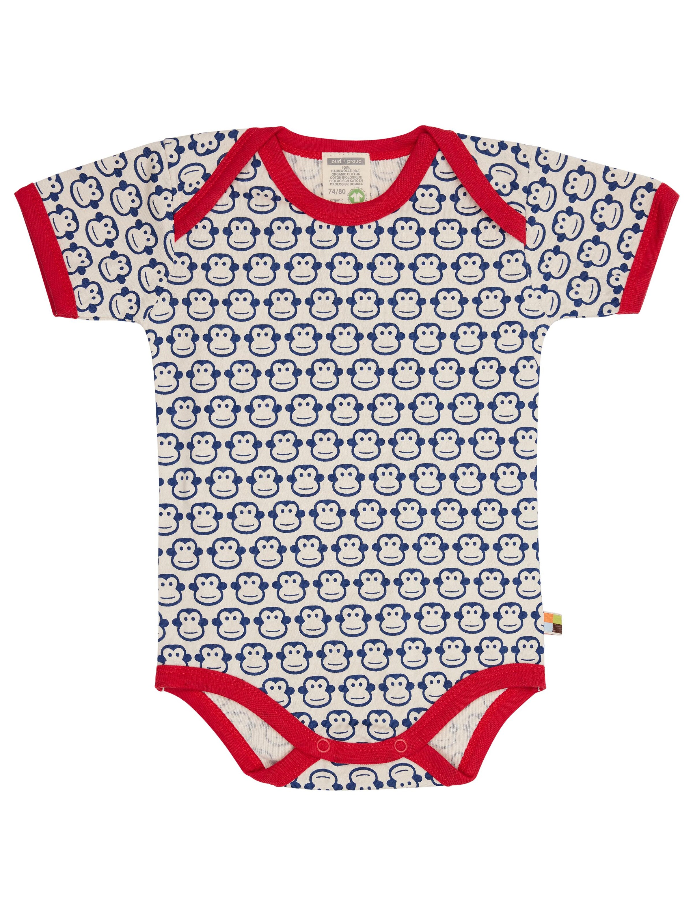 loud + proud Strampler/Body 'Affen'‌‌‌‌‌‌ in Blau: Vorderseite