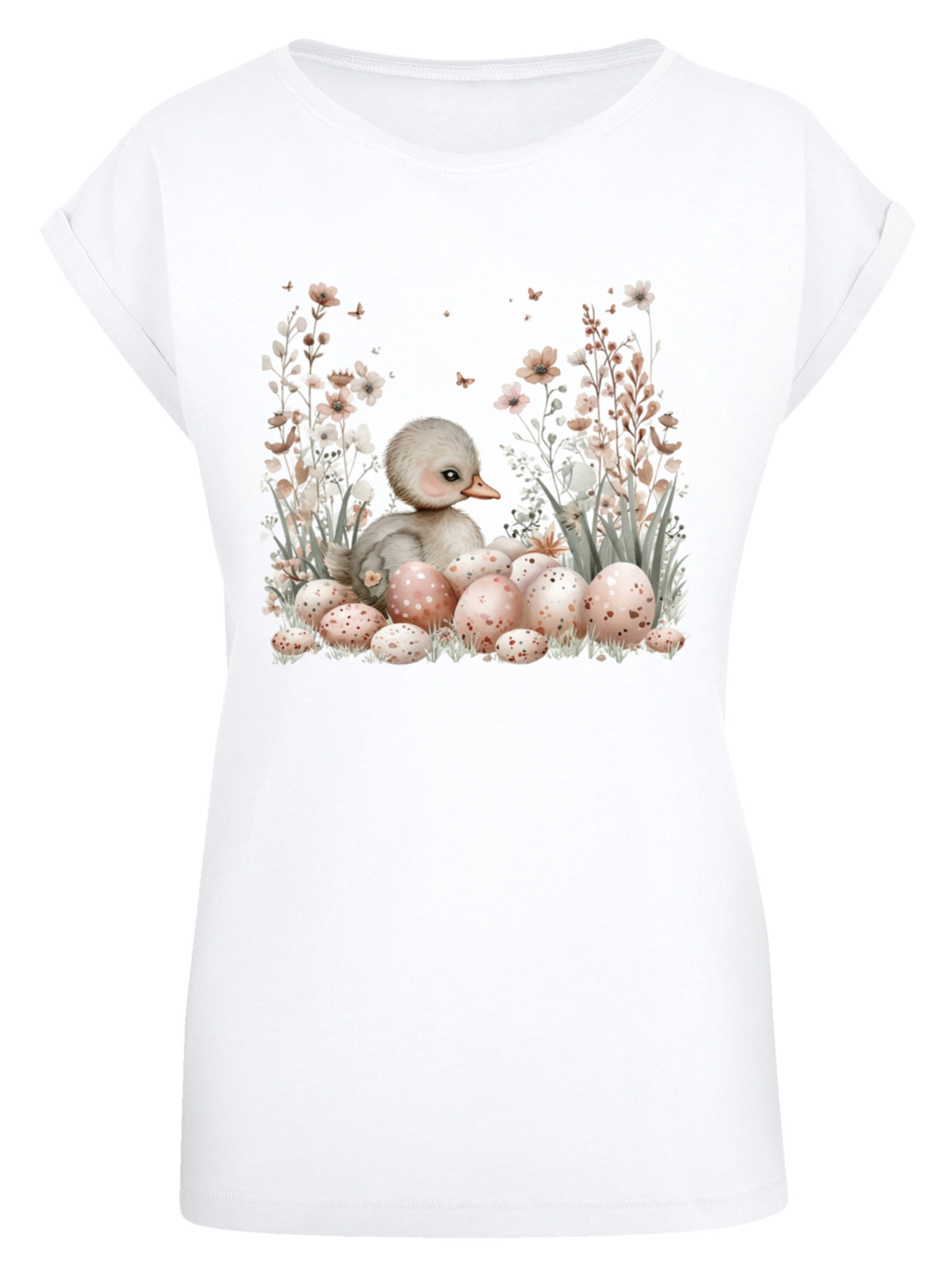 F4NT4STIC Shirt 'Ente Ostereier Blumen Küken' in White: front