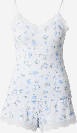 Hunkemöller Pyjamashortsit 'Nana' koossa XS värissä taivaansininen / pastellinsininen / vihreä / valkoinen, Tuotenäkymä